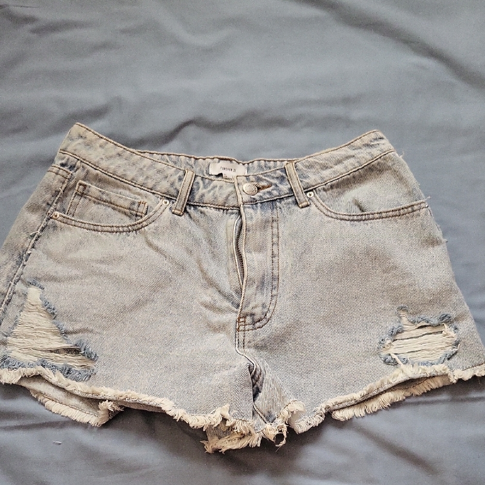 Forever 21 Light Blue Distressed Jean Shorts